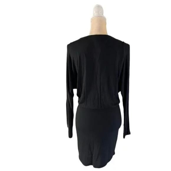 Haute Hippie Modal Surplice Neckline Faux Wrap Dress small Solid Black New NWT - Picture 3 of 8